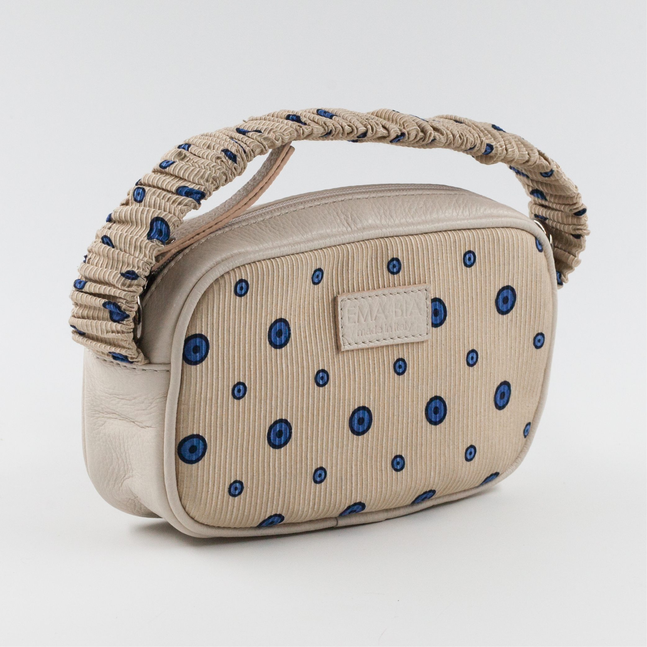 Minitasche aus strukturierter Leder- und Seide mit Druck