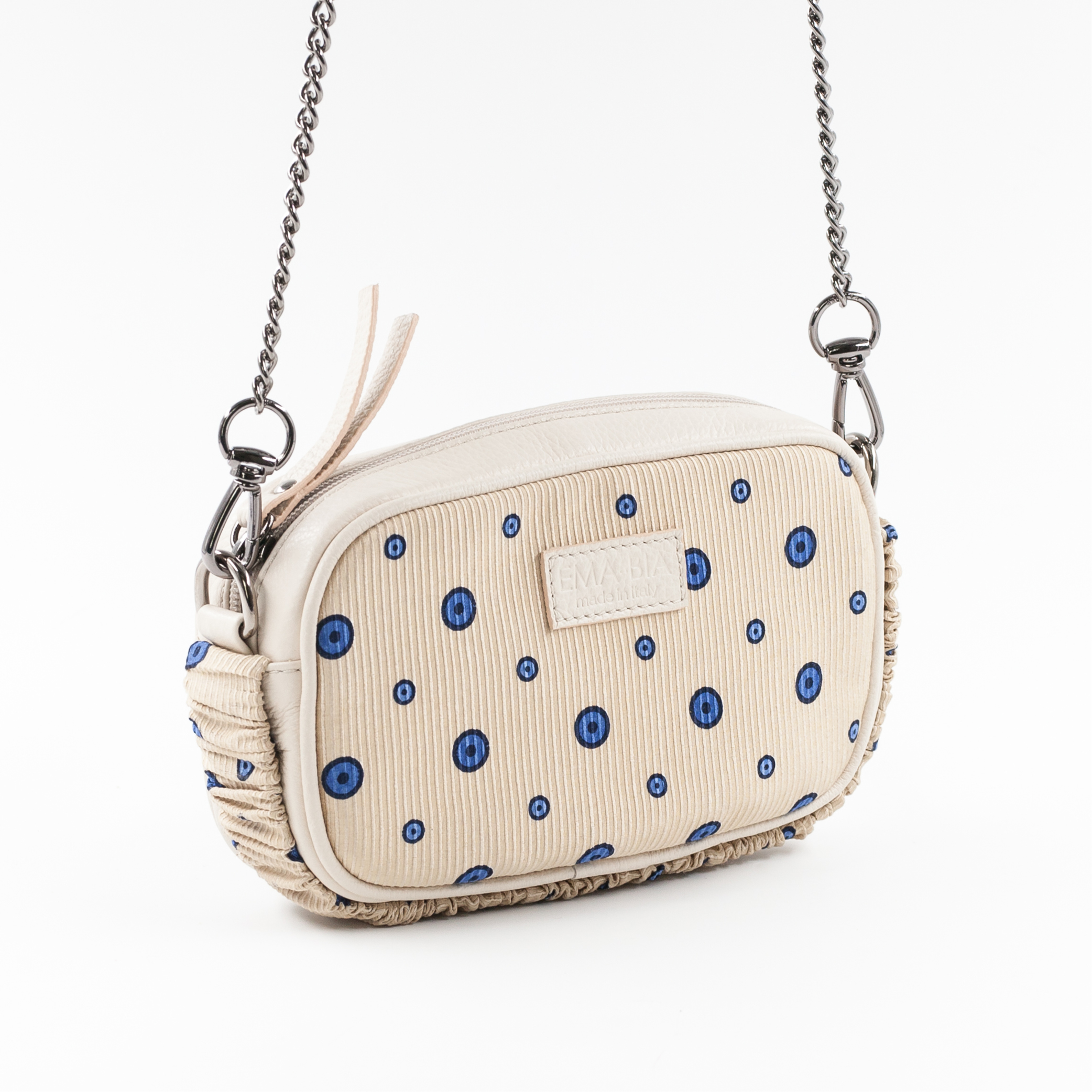 Minitasche aus strukturierter Leder- und Seide mit Druck