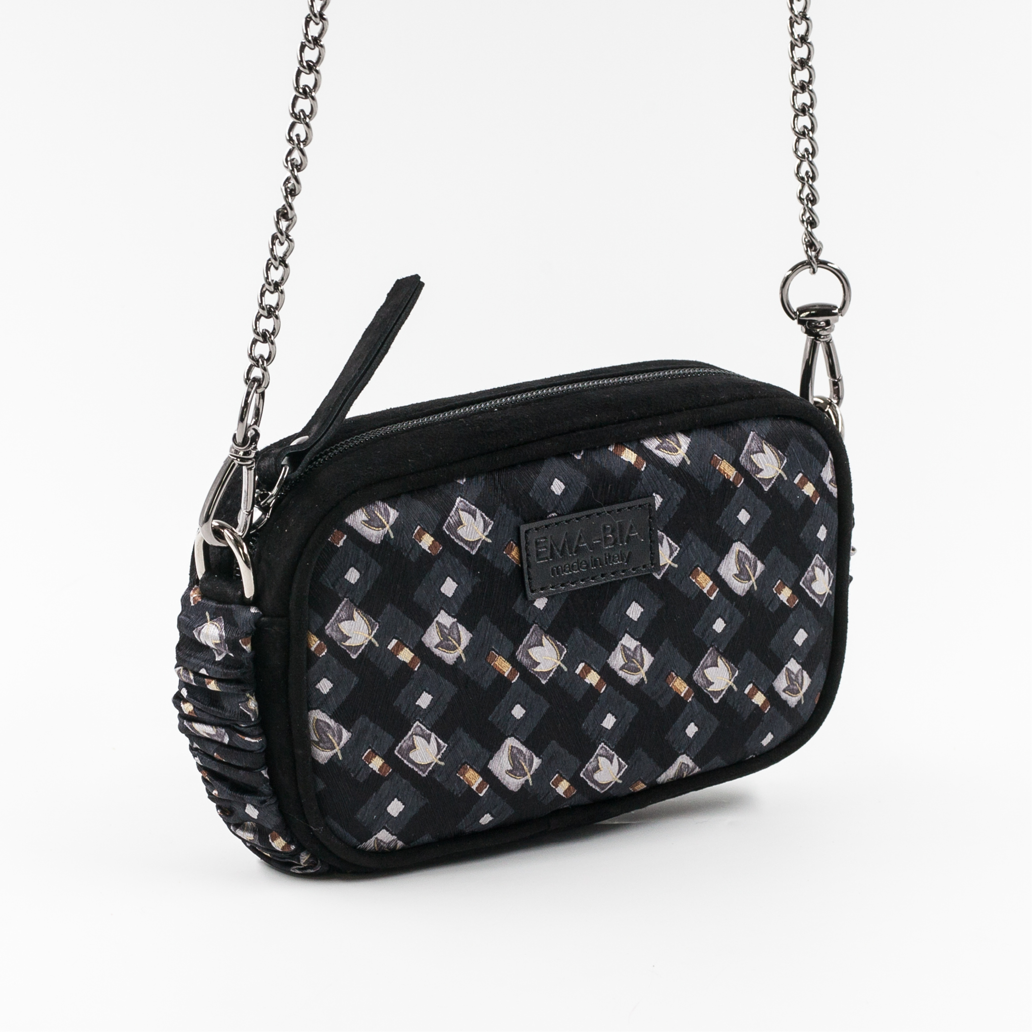 Mini borsa in pelle e seta con stampa floreale