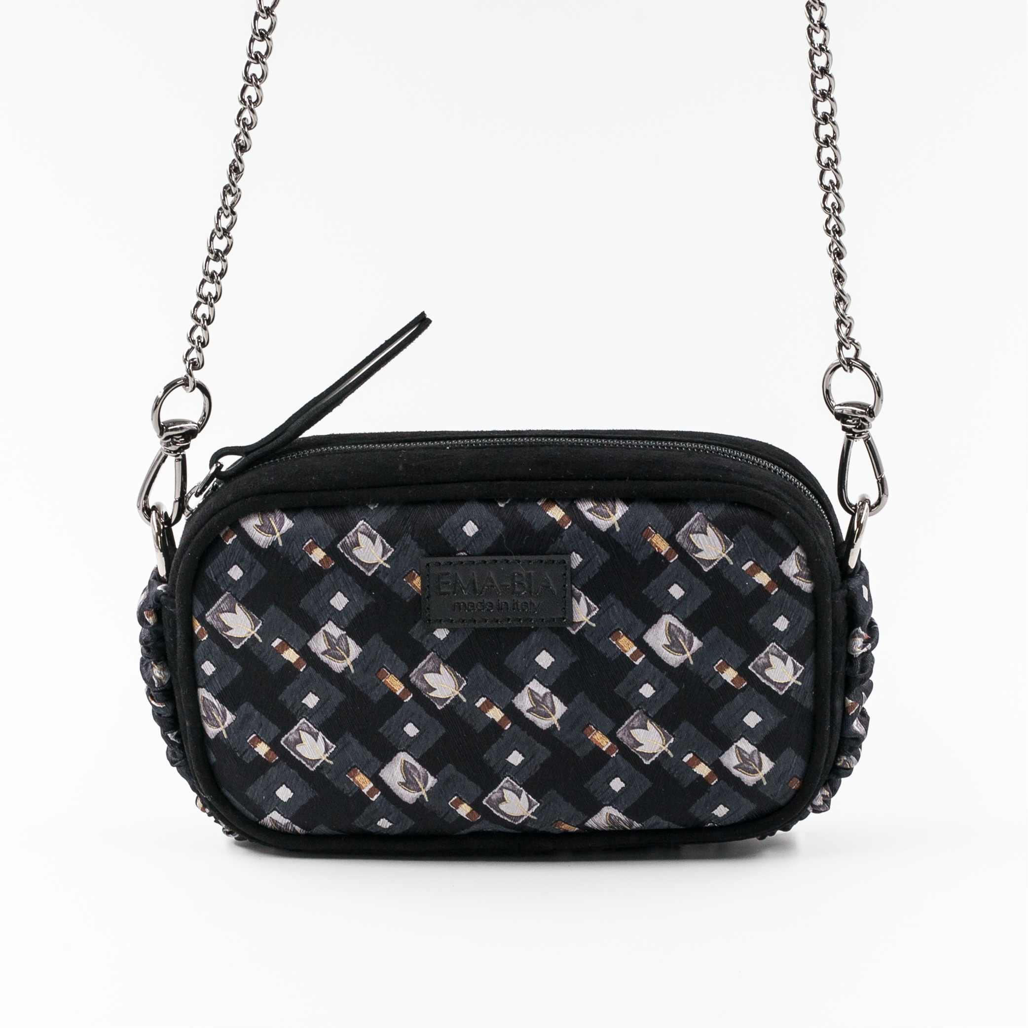 Mini borsa in pelle e seta con stampa floreale