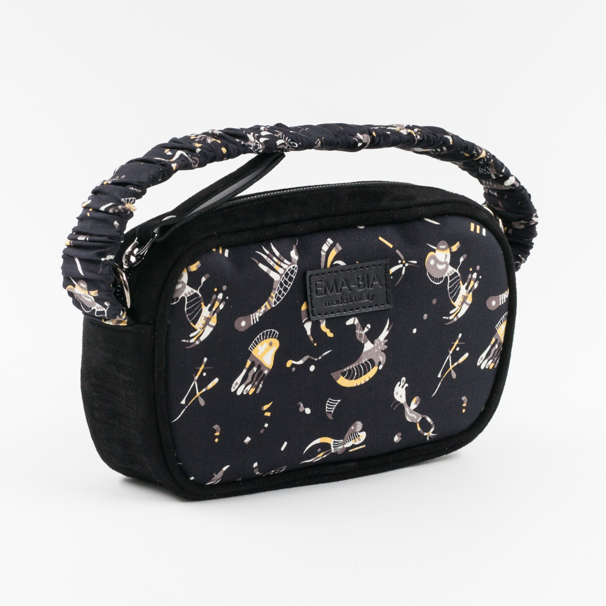 mini borsa a tracolla in pelle e seta con stampa naif