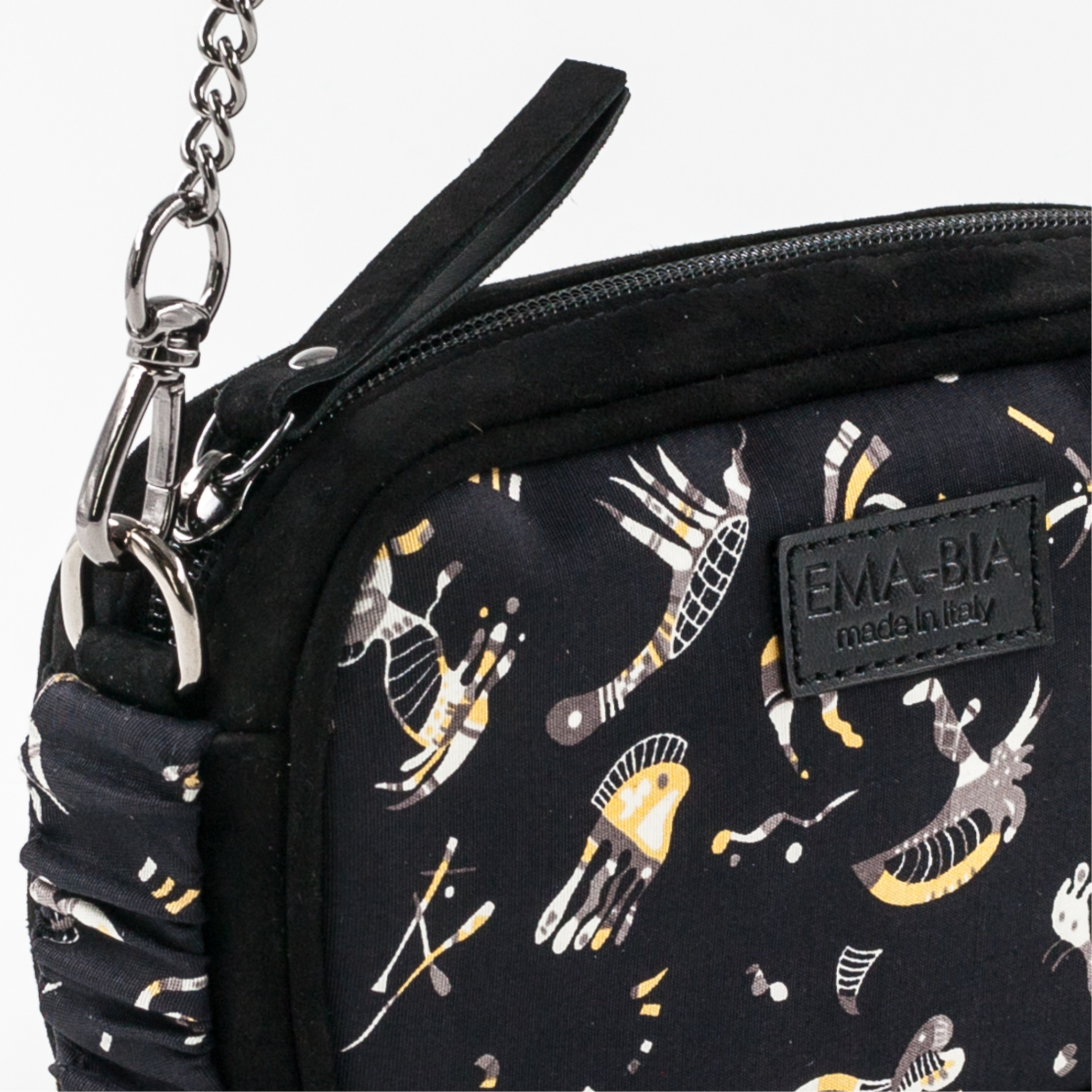 mini borsa a tracolla in pelle e seta con stampa naif