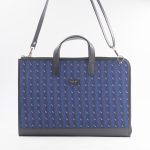borsa in seta e pelle con stampa geometrica blu