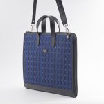 borsa in seta e pelle con stampa geometrica blu