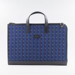 borsa in seta e pelle con stampa geometrica blu