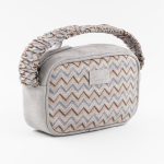 borsa in seta e pelle con catenella grigia
