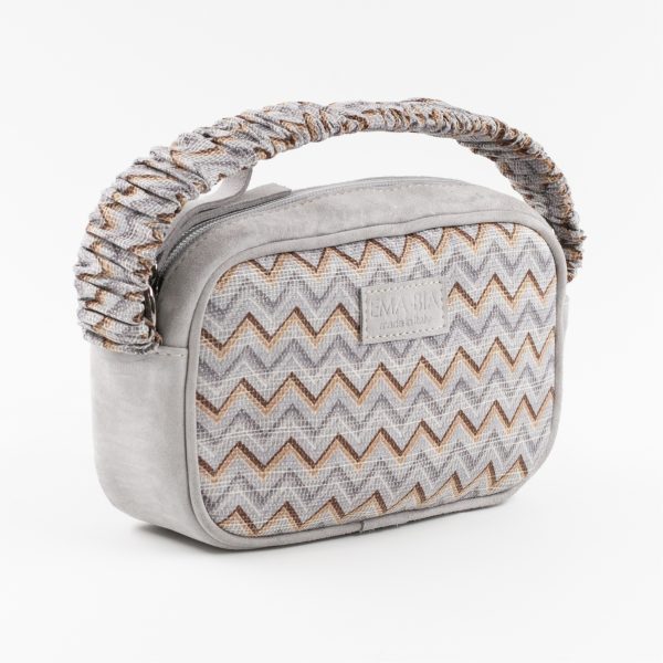 borsa in seta e pelle con catenella grigia