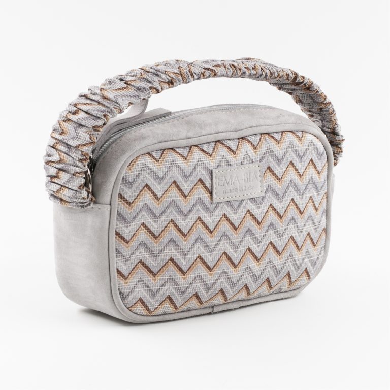 borsa in seta e pelle con catenella grigia borsa in seta e pelle con catenella grigia