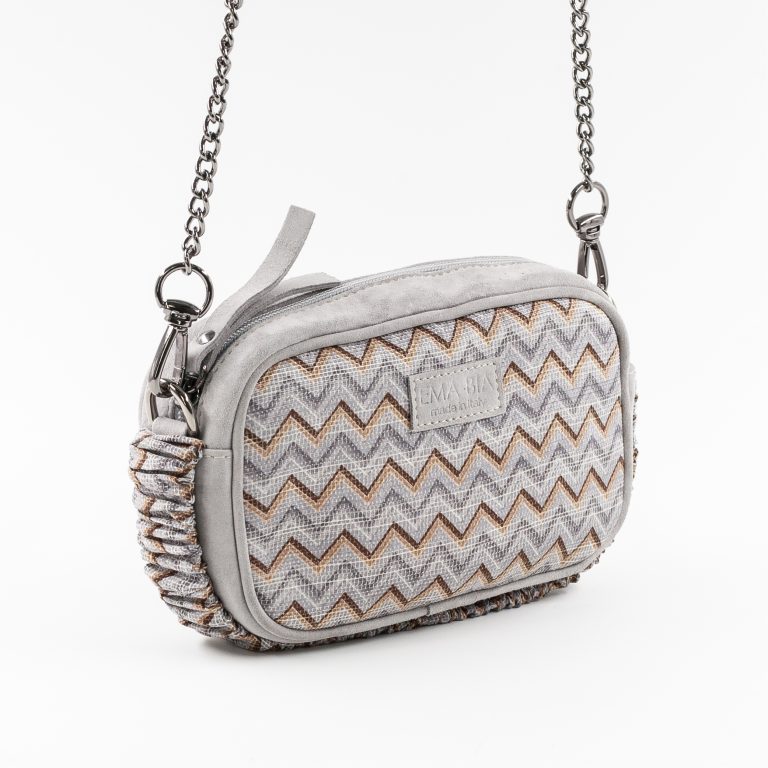 borsa in seta e pelle con catenella grigia borsa in seta e pelle con catenella grigia