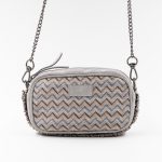 borsa in seta e pelle con catenella grigia
