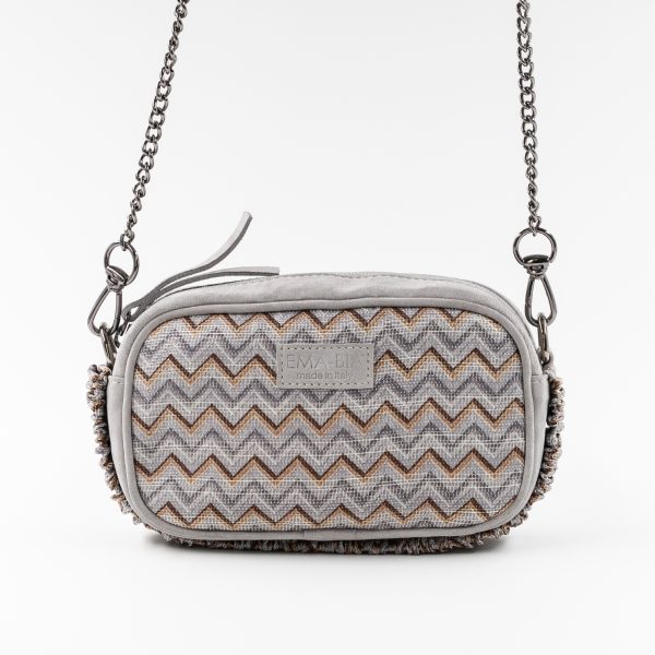 borsa in seta e pelle con catenella grigia