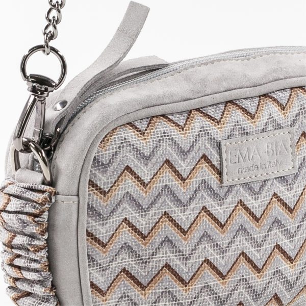 borsa in seta e pelle con catenella grigia