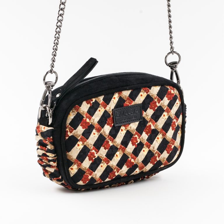 mini borsa in pelle nera e seta con stampa rossa mini borsa in pelle nera e seta con stampa rossa