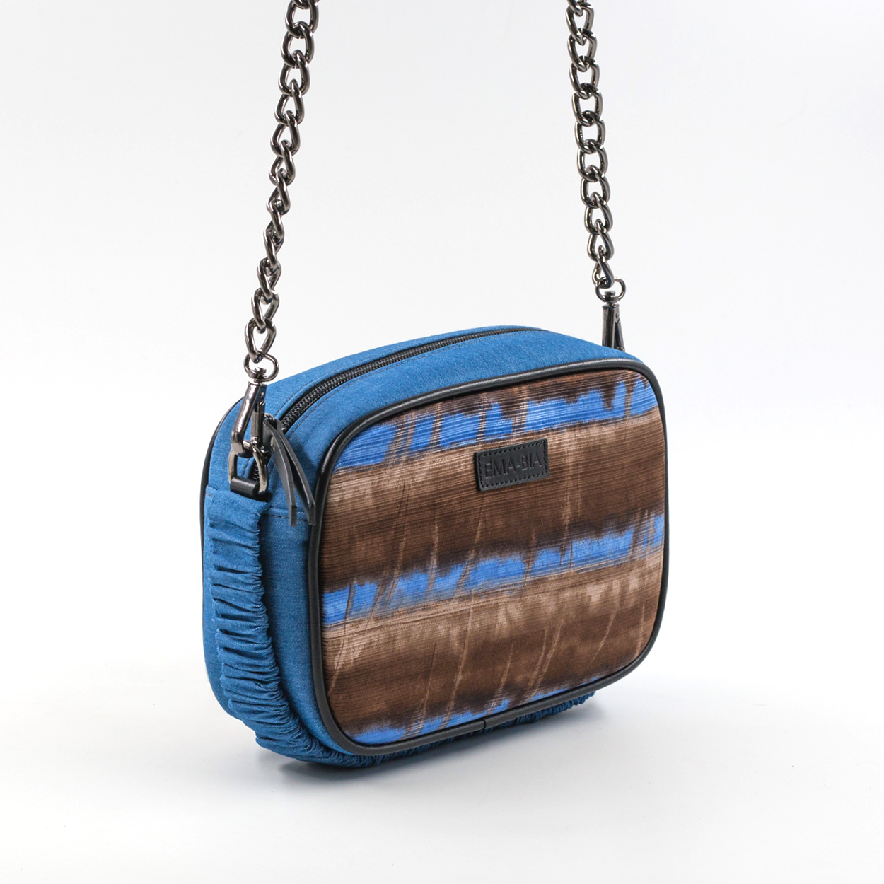 Borsa a tracolla in jeans e seta con stampa fantasia