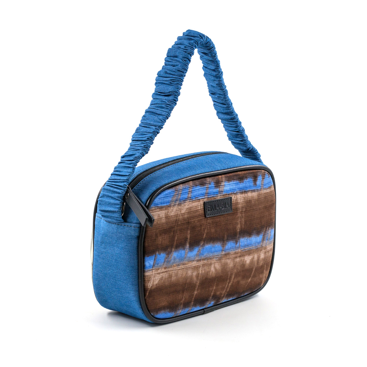 Borsa a tracolla in jeans e seta con stampa fantasia