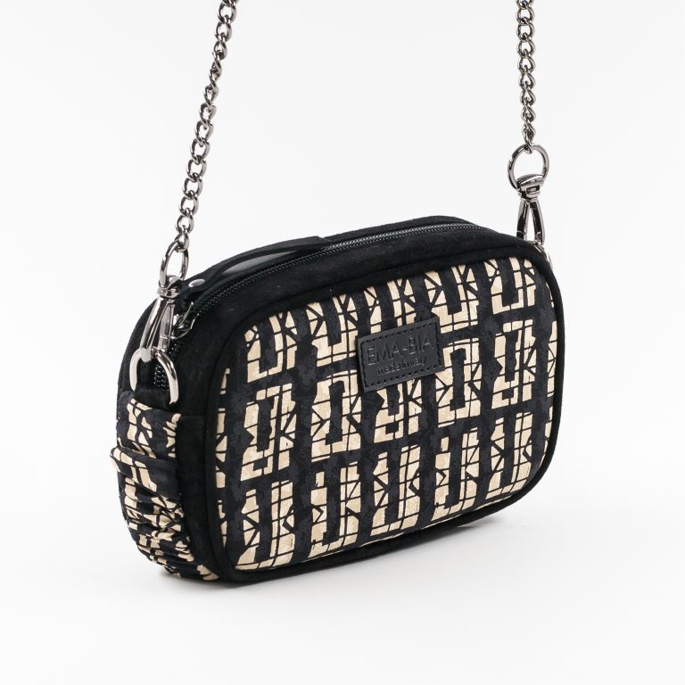 mini borsa in pelle nera e seta con stampa mini borsa in pelle nera e seta con stampa