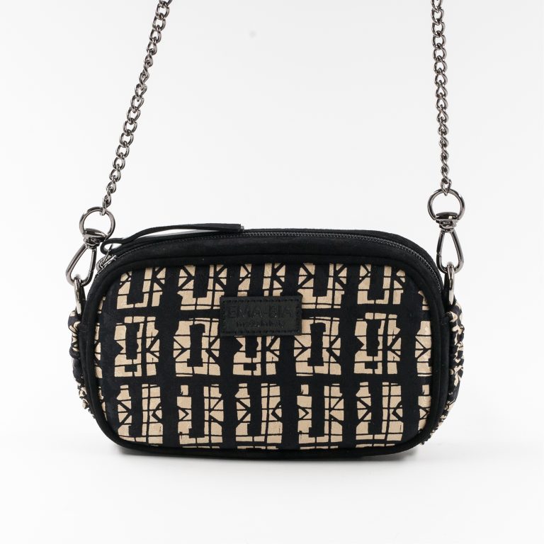mini borsa in pelle nera e seta con stampa mini borsa in pelle nera e seta con stampa