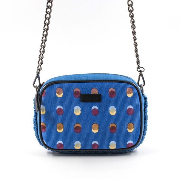 Borsa in jeans e seta con motivi a cerchio