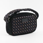 Mini borsa in pelle nera e seta con stampa gialla