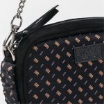 Mini borsa in pelle nera e seta con stampa gialla