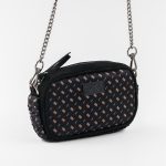 Mini borsa in pelle nera e seta con stampa gialla