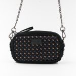 Mini borsa in pelle nera e seta con stampa gialla