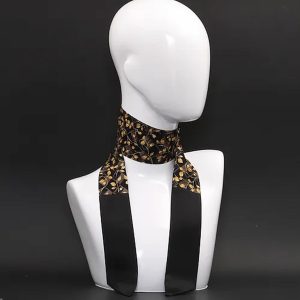 Black silk neck warmer with gold geometric print