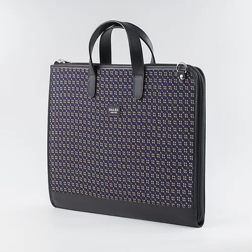 Blue silk briefcase with front print