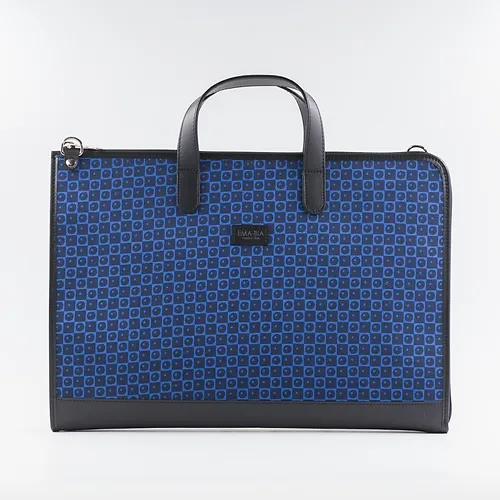 Blue silk briefcase with geometric print