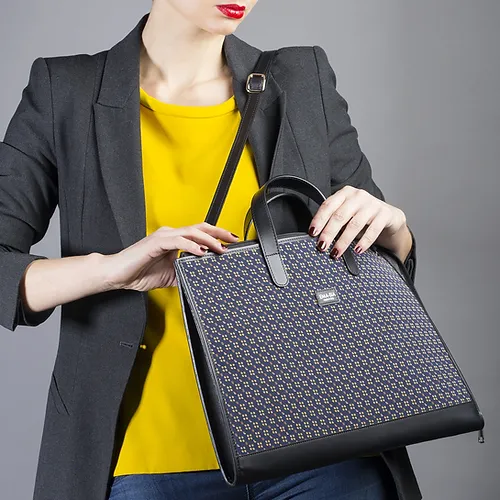 Blue silk briefcase with worn print