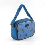 Borsa a mano azzurra in jeans e seta con stampa floreale