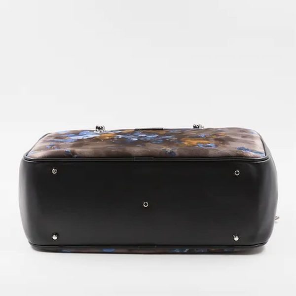 Borsa in seta e pelle marrone e nera fondo