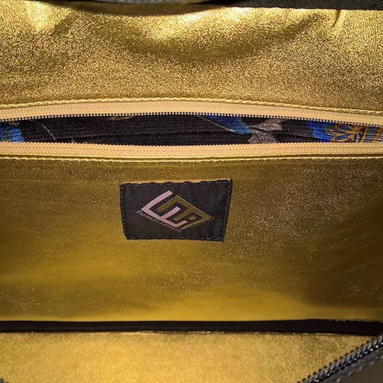 Tasche aus Seide und Leder Petroleum grün innen Tasche aus Seide und Leder Petroleum grün innen