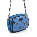 Borsa tracolla azzurra in jeans e seta con stampa floreale