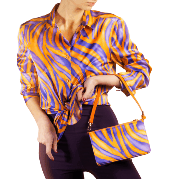 Hemd aus Seide Animalier Orange - Silky Shirt Universo
