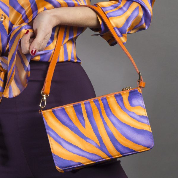 Tasche aus Seide und Leder in Lila und Orange