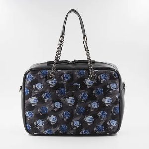 Graue und schwarze hellblaue Seidentasche mit Blumendruck