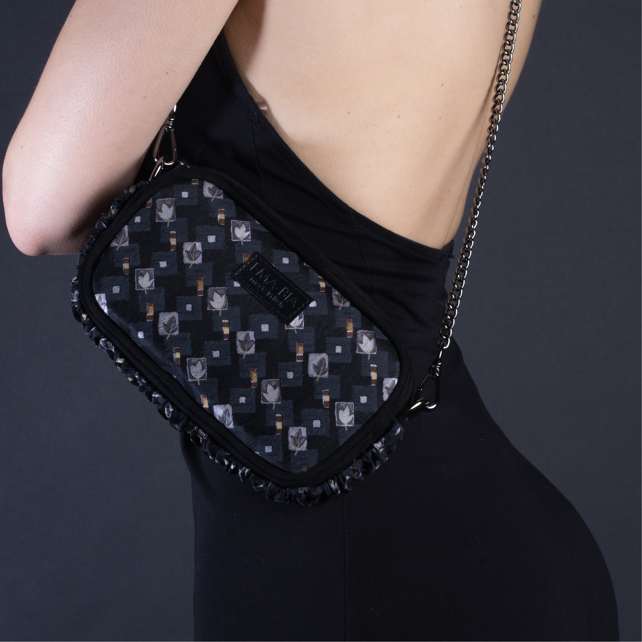 Mini borsa in pelle e seta con stampa floreale