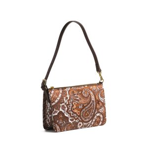 borsa in seta e pelle demascata marrone