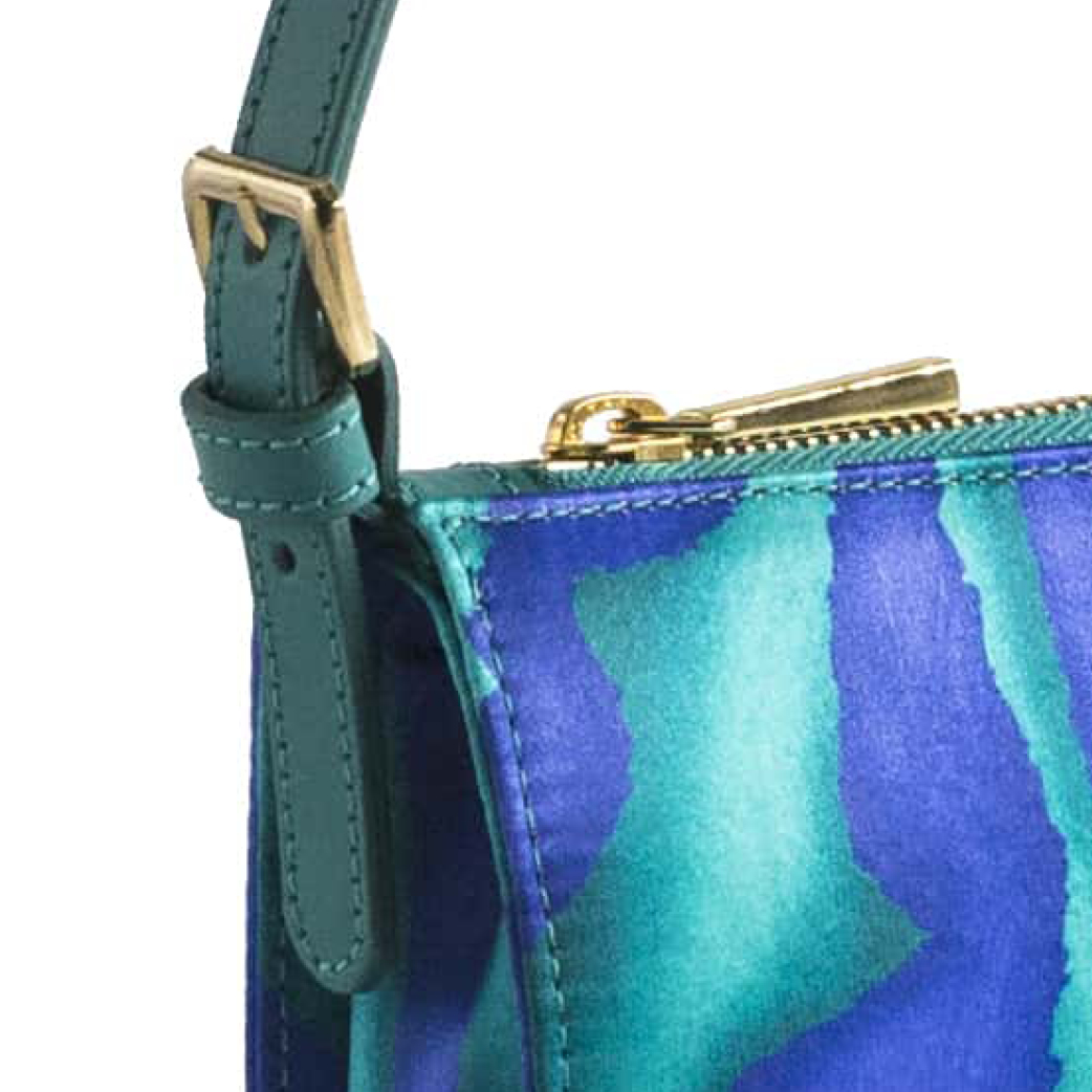Borsa in seta e pelle smeraldo