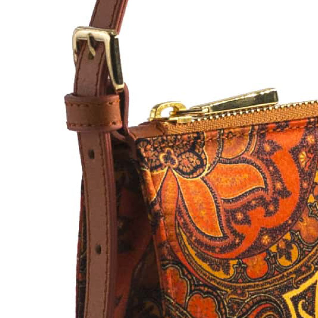 Tasche aus Seide und Leder orange und braun