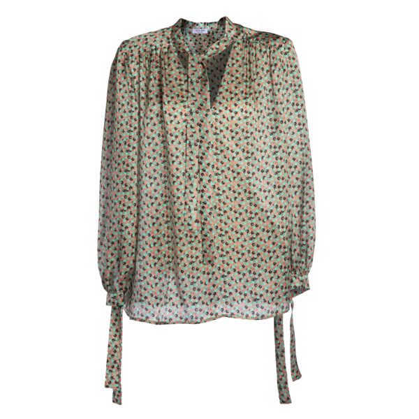Schwarzes Seidenhemd in Türkis und Rosa - Silky Shirt Natura Jasmine