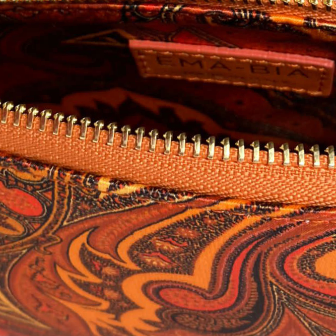 Tasche aus Seide und Leder orange und braun