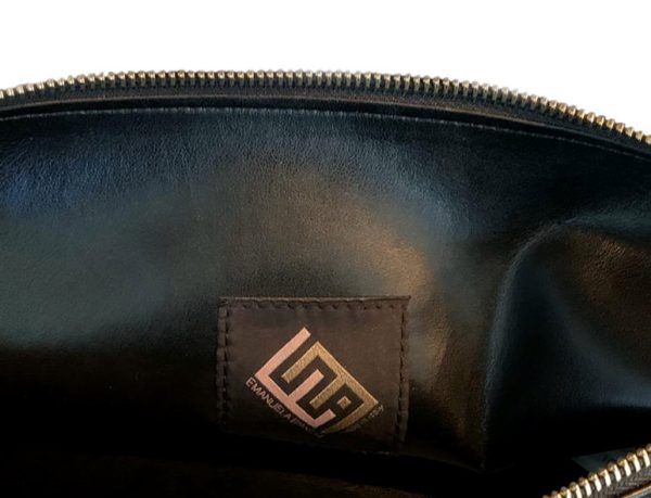 Handbag in blue and black silk with naive print