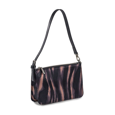 Zebrafarbene Seiden- und Ledertasche