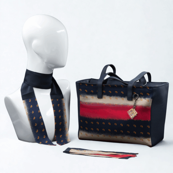 Blue and red silk and leather day bag - Silky kit 30