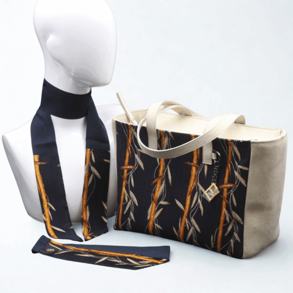 Stylised beige and blue suede bag - Silky kit 30