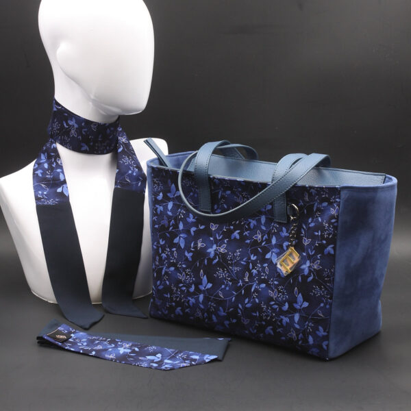 Borsa donna blu scuro con fiori da giorno