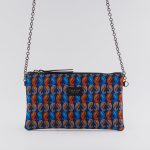 Borsa in seta blu e rossa con catenella