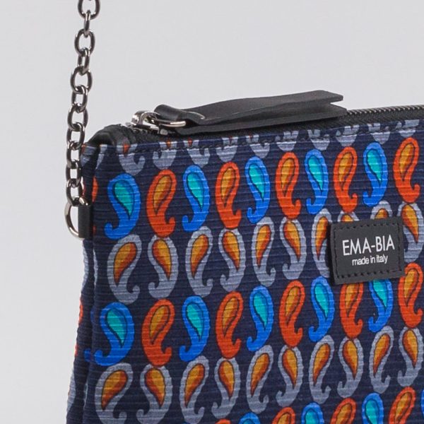 Borsa in seta blu e rossa con catenella